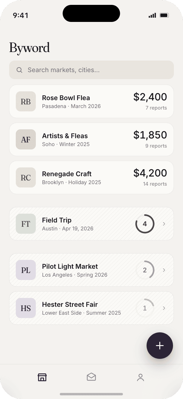 Byword home screen with market sales